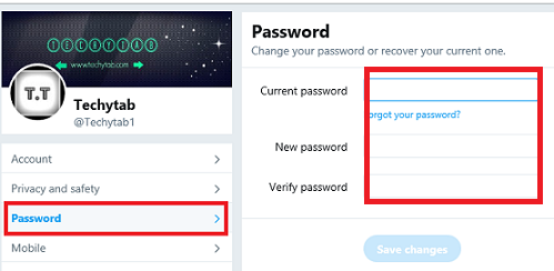  reset twitter password