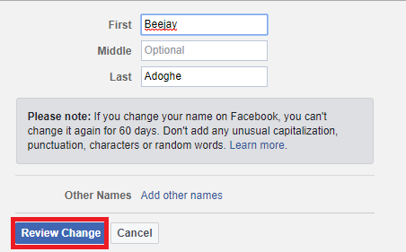 change facebook name