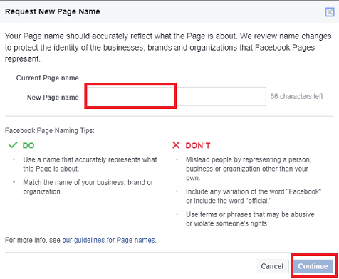 change facebook page name
