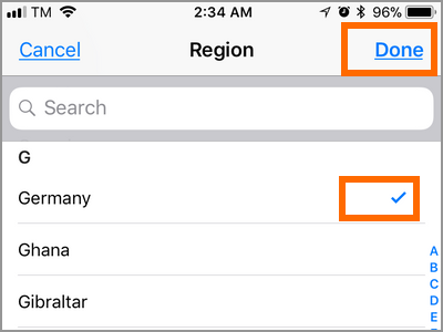 iPhone Settings General Language and Region Done