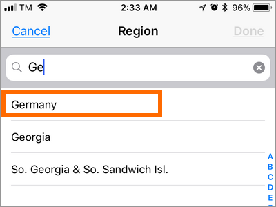 iPhone Settings General Language and Region Tap Region