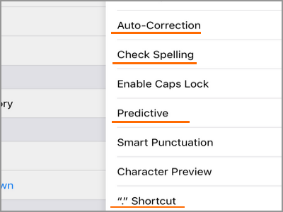 iPhone Settings Keyboard Options