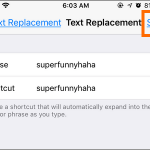 iPhone Settings Keyboard Text Replacement Shortcut Save