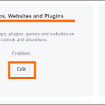 Facebook Web Login Menu Settings Apps Apps Website and Plugins Edit