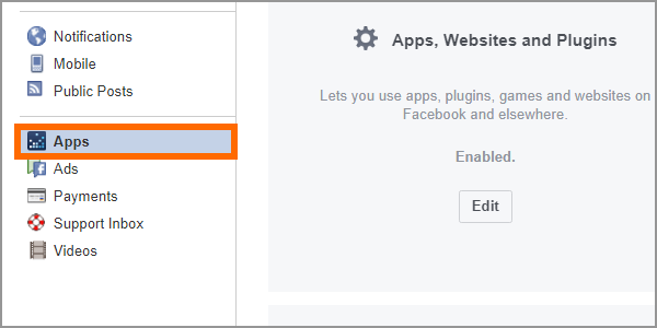 Facebook Web Login Menu Settings Apps