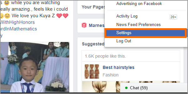 Facebook Web Login Menu Settings