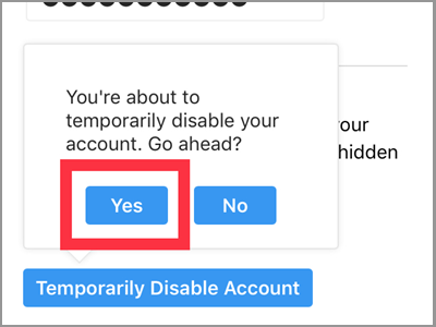 Instagram Profile Edit Temporarily Disable Account Enter Password Confirm YES