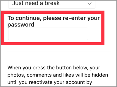 Instagram Profile Edit Temporarily Disable Account Enter Password
