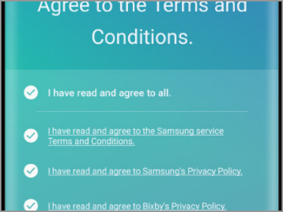 Samsung Galaxy S9 Bixby Terms and Conditions