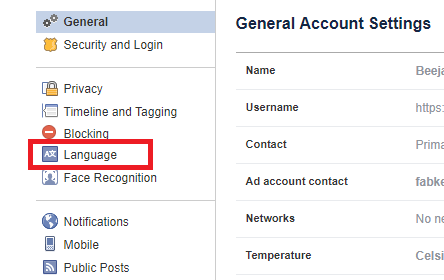 Change Facebook Language