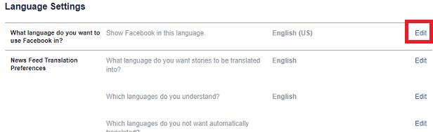 Change Facebook Language