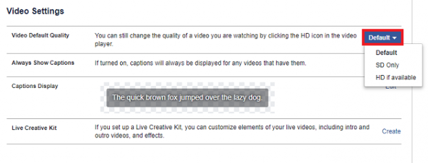 change Facebook video quality