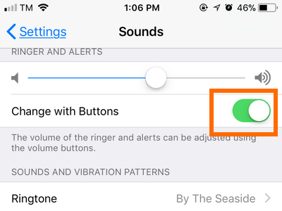 iPhone Settings Sounds Adjust Volume With Buttons