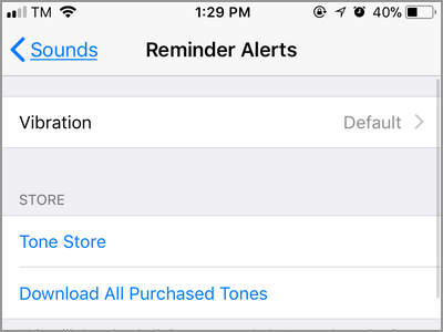 iPhone Settings Sounds Reminder Alerts Menu