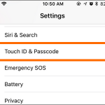 iPhone Settings Touch ID and Passcode Menu