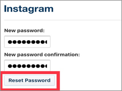 Instagram Enter New Password Reset Password