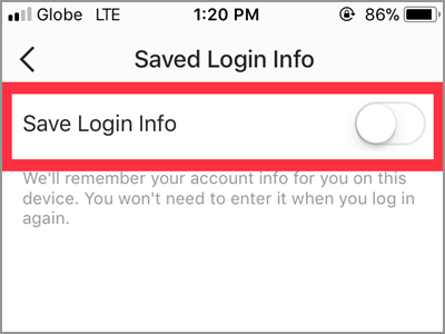 Instagram Saved Login Info Switch