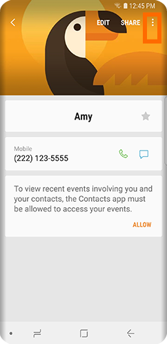 S9 Home Screen Contacts Select Contact Details