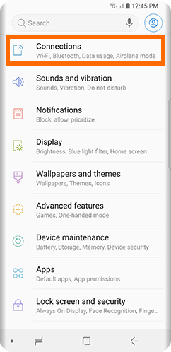 S9 Settings Connections