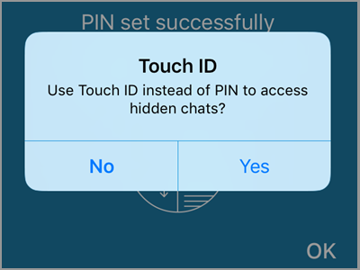 Viber User Chat Info and Settings Hide this Chat Confirm PIN Touch ID Option