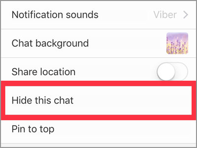 Viber User Chat Info and Settings Hide this Chat