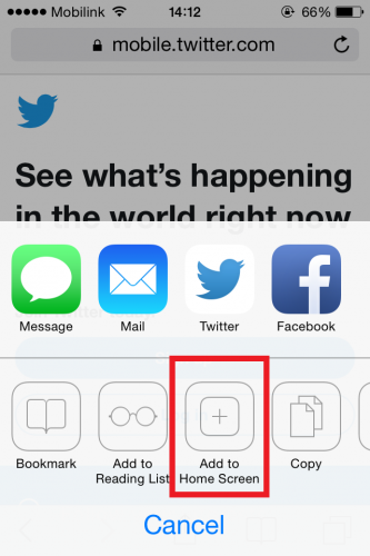 iphone add url to home screen