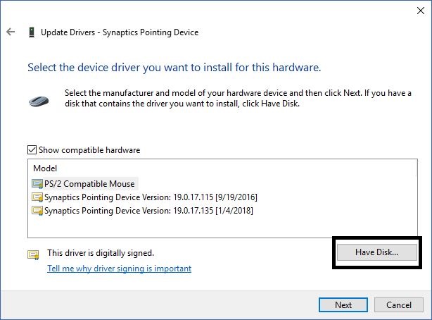 windows 10 touchpad driver update