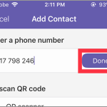 Viber More Add Contact Enter Phone Number done