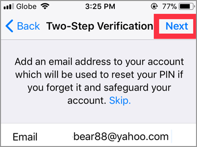 WhatsApp Settings Account Two Step Verification Enable 6 digit PIN Confirm NEXT button