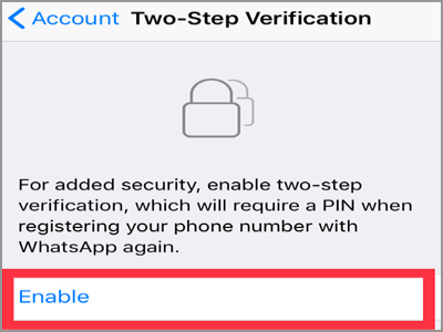 WhatsApp Settings Account Two Step Verification Enable