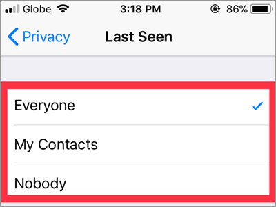 WhatsApp privacy Options Done