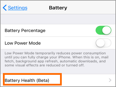 iPhone Settings Battery Health