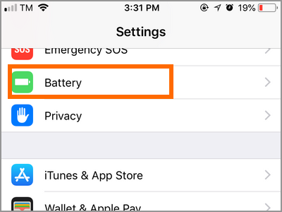 iPhone Settings Battery