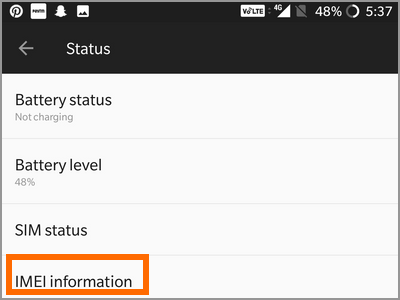 ANdroid Settings About IMEI