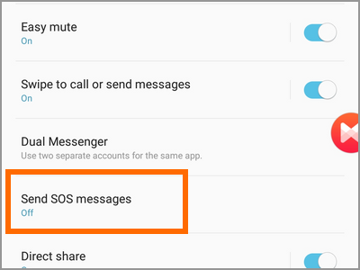 Android Settings Advanced Features Send SOS Messages Menu