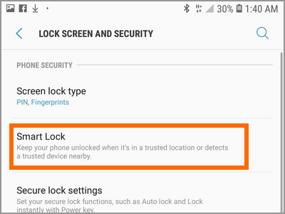 Android Settings Lock Screen And Security Smart Lock Menu