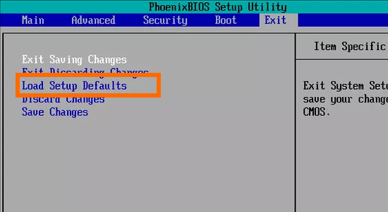 Computer BIOS Settings Load Setup Defaults