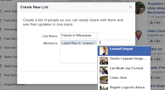 Facebook List