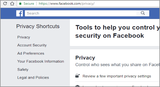 Facebook Privacy Shortcut