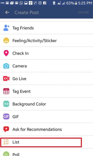 how to post a list on facebook