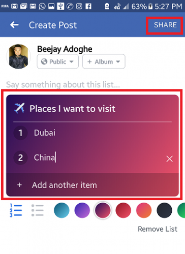 how to post a list on facebook