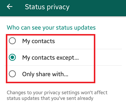 set status privacy on whatsapp