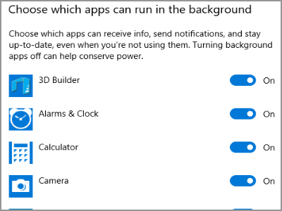 Windows 10 Settings Privacy Background Apps in Device