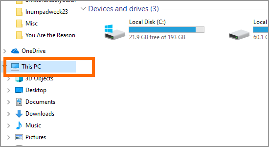 Windows file Explorer This PC