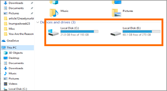 Windows file Explorer This PC Drive