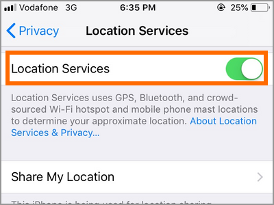 iPhone Settings Privacy Location Services Switch