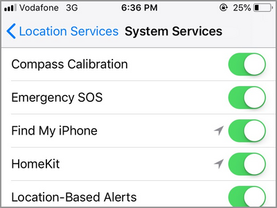 iPhone Settings Privacy Location Services System Services