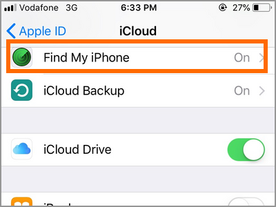 iPhone Settings iCloud Find My iPhone Switch