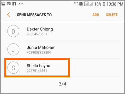 Android Settings Advanced Features Send SOS Messages To Add Select from Contacts Select Done Complete