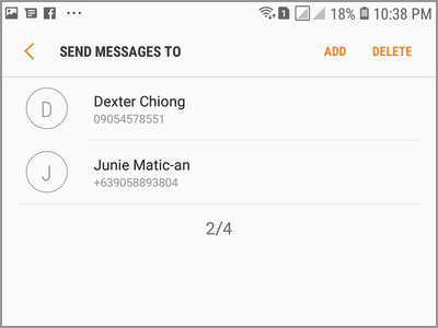 Android Settings Advanced Features Send SOS Messages To Delete Choose Contact DElete DONE